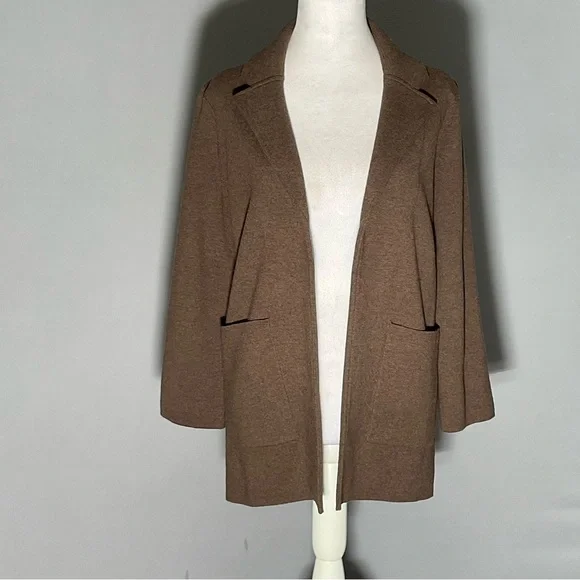Quince Organic Cottin Knit Blazer Cardigan XS Brown Minimalist Capsule Wardrobe - Picture 16 of 16